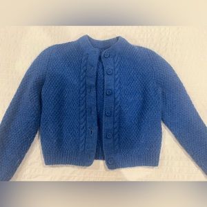 Blue wool knit sweater cardigan Doen style - handmade and vintage crochet